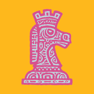 Tribal Chess Knight | Pink Linocut Graphic T-Shirt