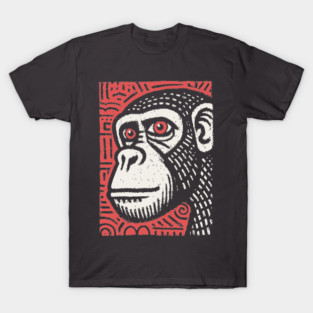 Chimpanzee Portrait | Primal Linocut Graphic T-Shirt