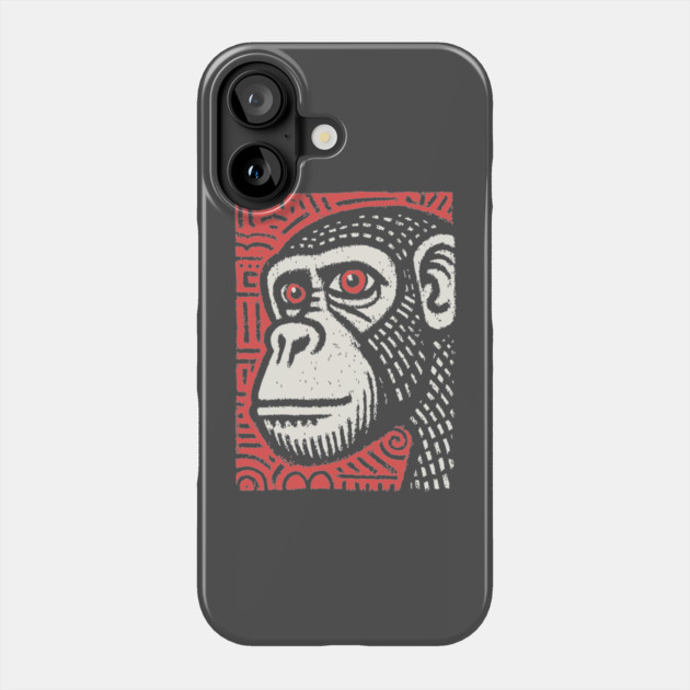 Chimpanzee Portrait | Primal Linocut Graphic Phone Case by TuncGK