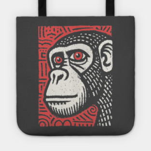 Chimpanzee Portrait | Primal Linocut Graphic Tote