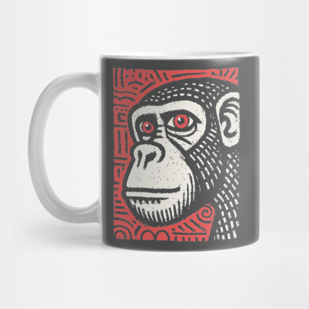 Chimpanzee Portrait | Primal Linocut Graphic by TuncGK