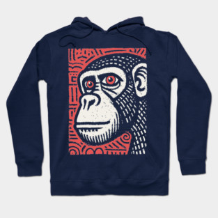 Chimpanzee Portrait | Primal Linocut Graphic Hoodie