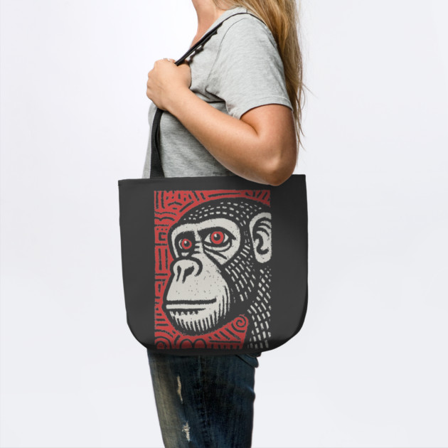 Chimpanzee Portrait | Primal Linocut Graphic by TuncGK