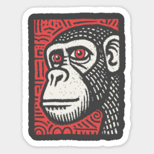 Chimpanzee Portrait | Primal Linocut Graphic Sticker