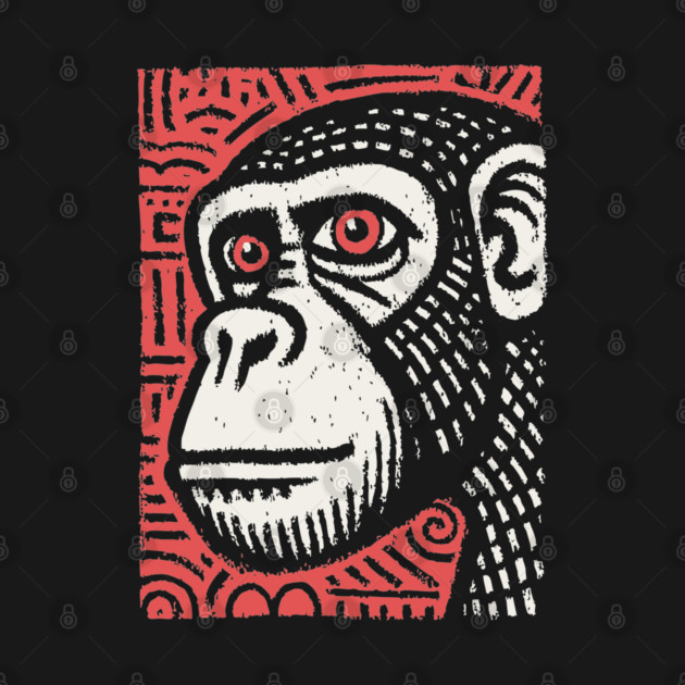 Chimpanzee Portrait | Primal Linocut Graphic by TuncGK