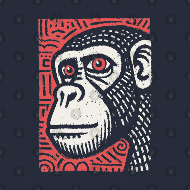 Chimpanzee Portrait | Primal Linocut Graphic by TuncGK