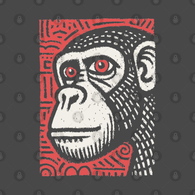 Chimpanzee Portrait | Primal Linocut Graphic by TuncGK