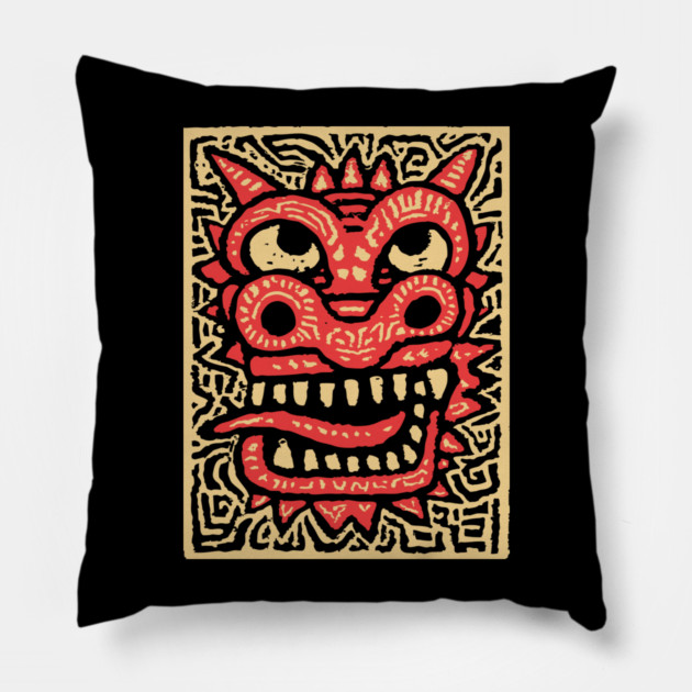 Chinese Dragon Head | Tribal Lunar New Year Pillow by TuncGK