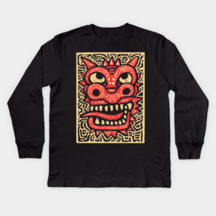 Chinese Dragon Head | Tribal Lunar New Year Kids Long Sleeve T-Shirt