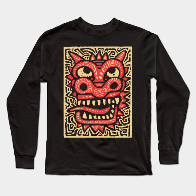 Chinese Dragon Head | Tribal Lunar New Year Long Sleeve T-Shirt by TuncGK