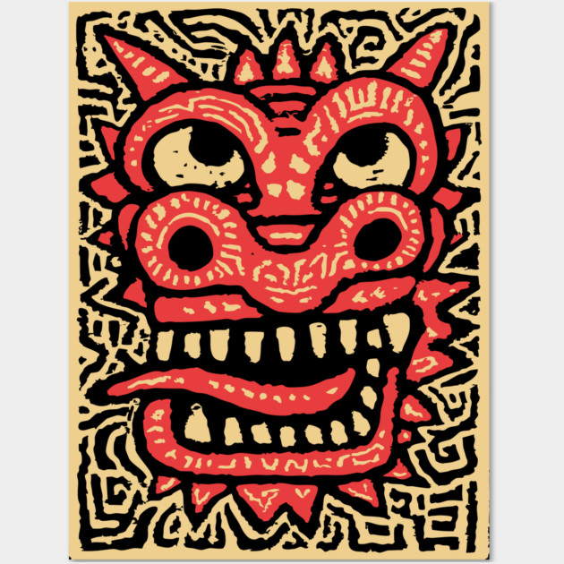 Chinese Dragon Head | Tribal Lunar New Year Wall Art by TuncGK