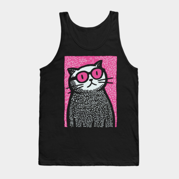 Cool Cat with Pink Glasses | Funny Pop Art Graphic Tank Top by TuncGK