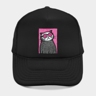 Cool Cat with Pink Glasses | Funny Pop Art Graphic Hat