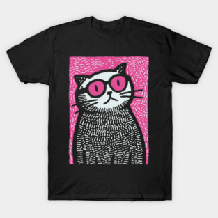 Cool Cat with Pink Glasses | Funny Pop Art Graphic T-Shirt
