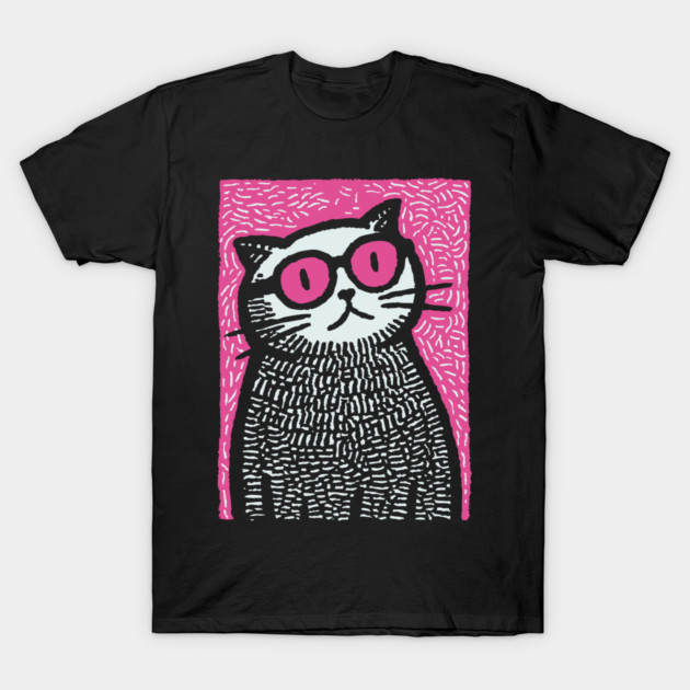 Cool Cat with Pink Glasses | Funny Pop Art Graphic T-Shirt by TuncGK