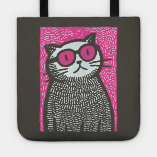 Cool Cat with Pink Glasses | Funny Pop Art Graphic Tote