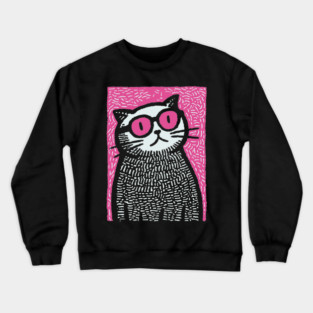 Cool Cat with Pink Glasses | Funny Pop Art Graphic Crewneck Sweatshirt