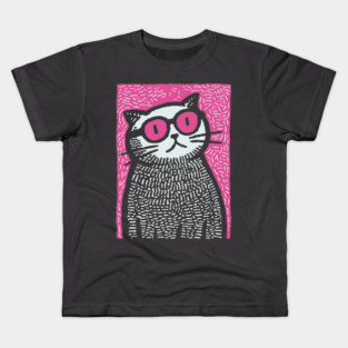 Cool Cat with Pink Glasses | Funny Pop Art Graphic Kids T-Shirt