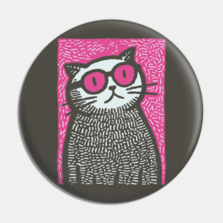 Cool Cat with Pink Glasses | Funny Pop Art Graphic Pin