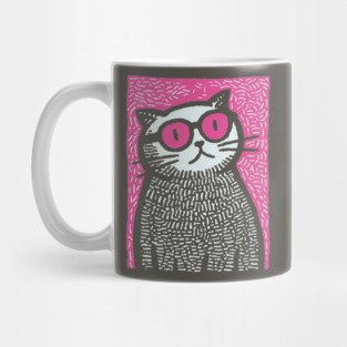 Cool Cat with Pink Glasses | Funny Pop Art Graphic Mug