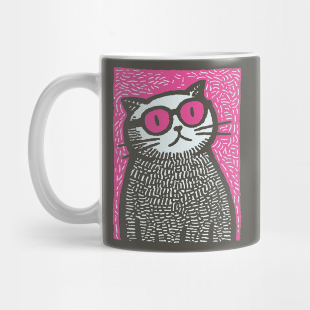 Cool Cat with Pink Glasses | Funny Pop Art Graphic by TuncGK