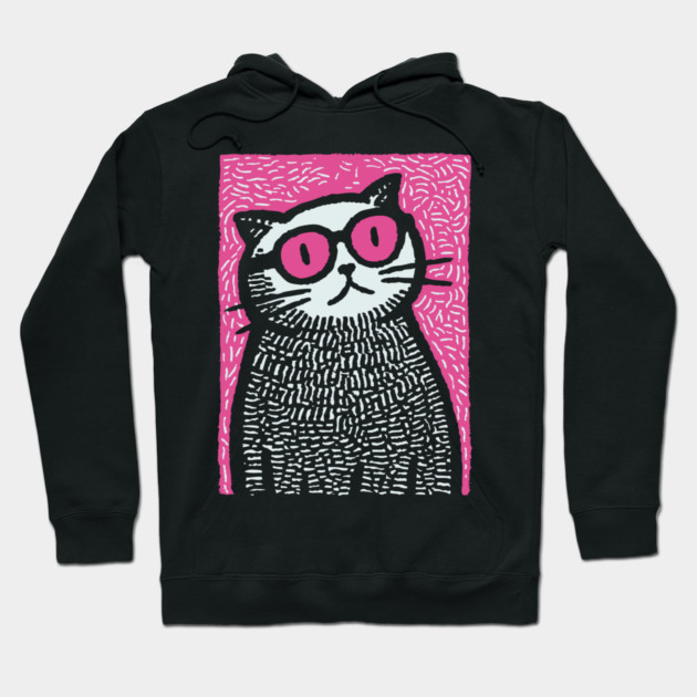 Cool Cat with Pink Glasses | Funny Pop Art Graphic Hoodie by TuncGK