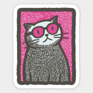 Cool Cat with Pink Glasses | Funny Pop Art Graphic Sticker
