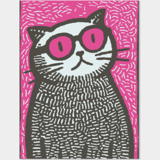 Cool Cat with Pink Glasses | Funny Pop Art Graphic Posters and Art