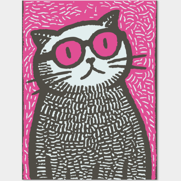 Cool Cat with Pink Glasses | Funny Pop Art Graphic Wall Art by TuncGK