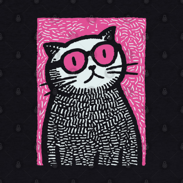 Cool Cat with Pink Glasses | Funny Pop Art Graphic by TuncGK