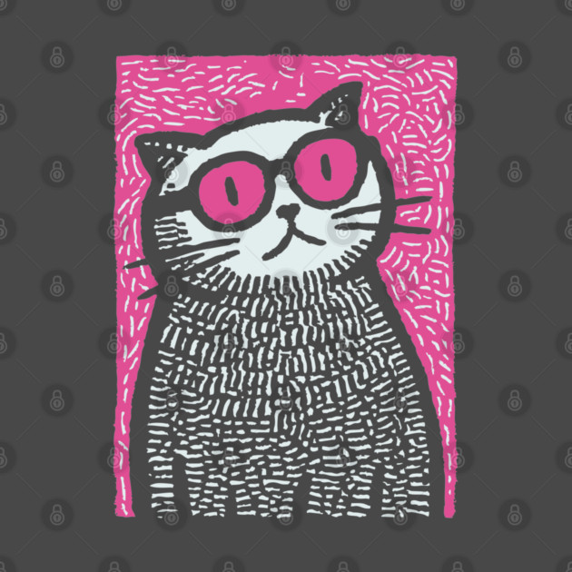 Cool Cat with Pink Glasses | Funny Pop Art Graphic by TuncGK