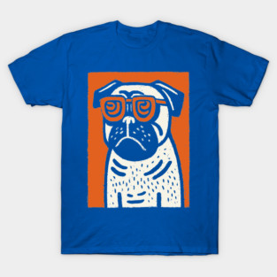 Cool Pug with Glasses | Funny Dog Linocut T-Shirt