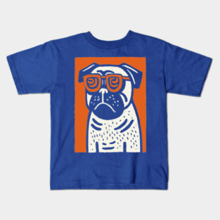 Cool Pug with Glasses | Funny Dog Linocut Kids T-Shirt