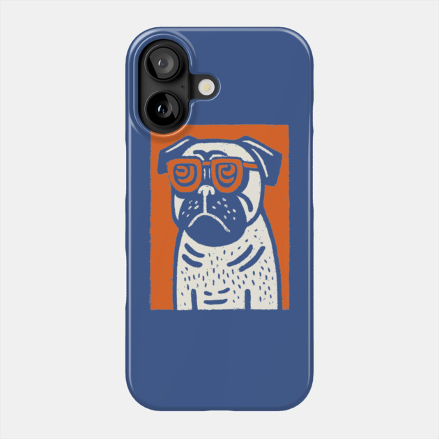Cool Pug with Glasses | Funny Dog Linocut Phone Case by TuncGK