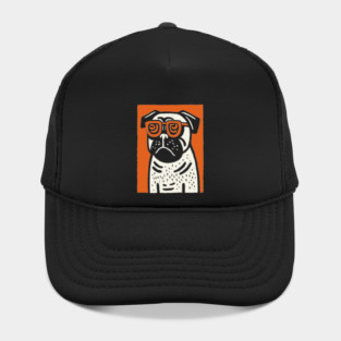 Cool Pug with Glasses | Funny Dog Linocut Hat