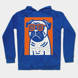 Cool Pug with Glasses | Funny Dog Linocut Hoodie