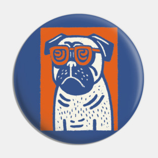 Cool Pug with Glasses | Funny Dog Linocut Pin