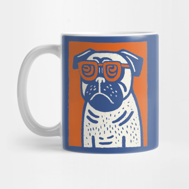 Cool Pug with Glasses | Funny Dog Linocut by TuncGK