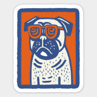 Cool Pug with Glasses | Funny Dog Linocut Magnet