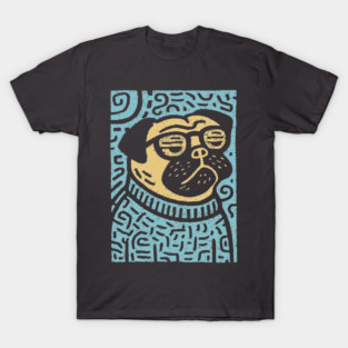 Meditating Pug | Zen Dog Linocut Art T-Shirt