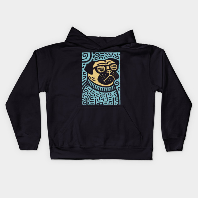 Meditating Pug | Zen Dog Linocut Art Kids Hoodie by TuncGK