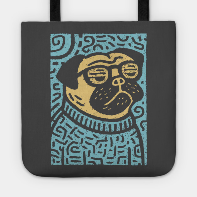 Meditating Pug | Zen Dog Linocut Art Tote by TuncGK