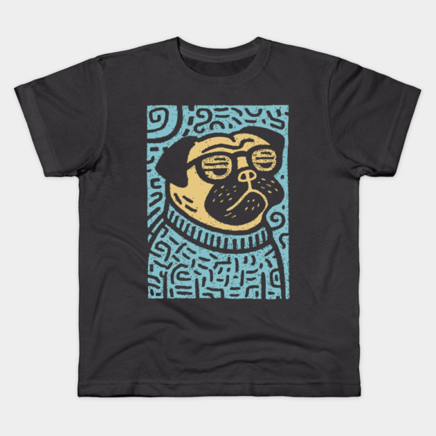 Meditating Pug | Zen Dog Linocut Art Kids T-Shirt by TuncGK