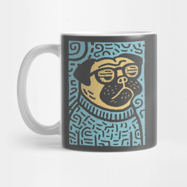 Meditating Pug | Zen Dog Linocut Art by TuncGK