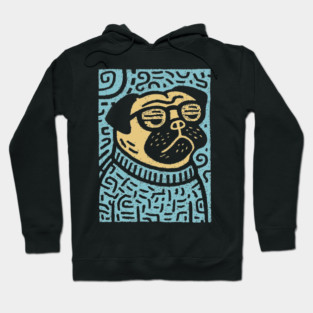 Meditating Pug | Zen Dog Linocut Art Hoodie