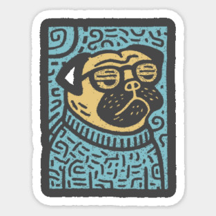 Meditating Pug | Zen Dog Linocut Art Sticker