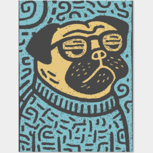 Meditating Pug | Zen Dog Linocut Art Posters and Art