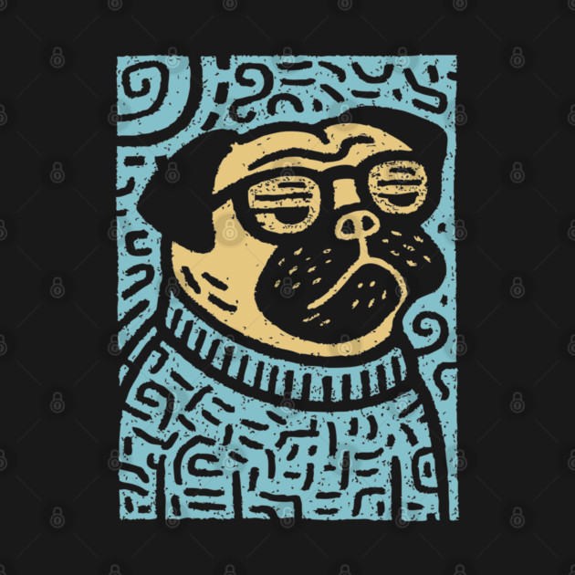 Meditating Pug | Zen Dog Linocut Art by TuncGK