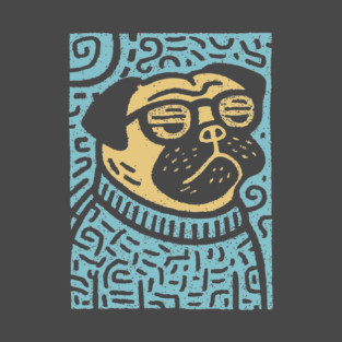 Meditating Pug | Zen Dog Linocut Art T-Shirt