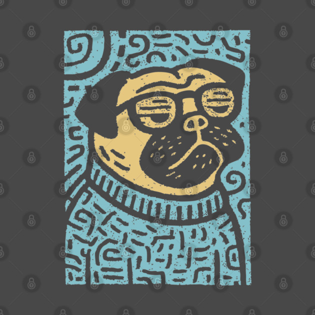 Meditating Pug | Zen Dog Linocut Art by TuncGK